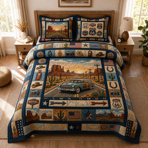 Route 66 Road Trip 3-Piece Quilted Bedding Set GFTOPND472