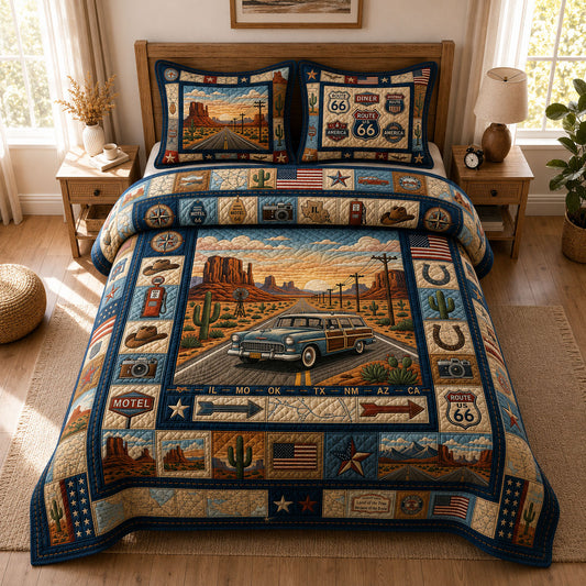 Route 66 Road Trip 3-Piece Quilted Bedding Set GFTOPND472