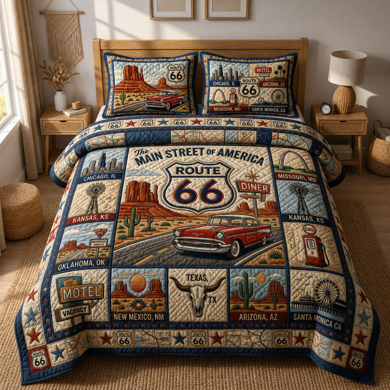 Route 66 Main Street 3-Piece Quilted Bedding Set GFTOPND473