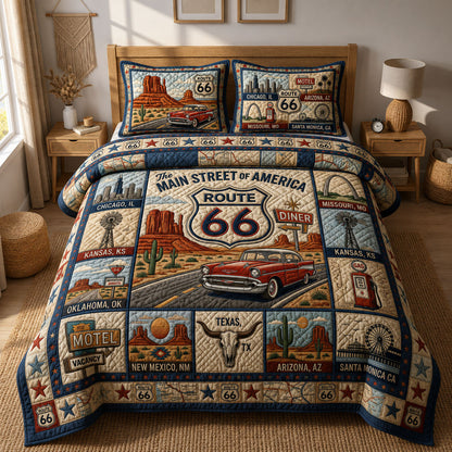 Route 66 Main Street 3-Piece Quilted Bedding Set GFTOPND473