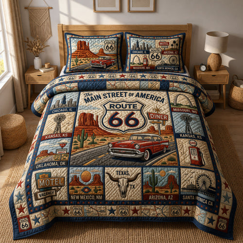 Route 66 Main Street 3-Piece Quilted Bedding Set GFTOPND473