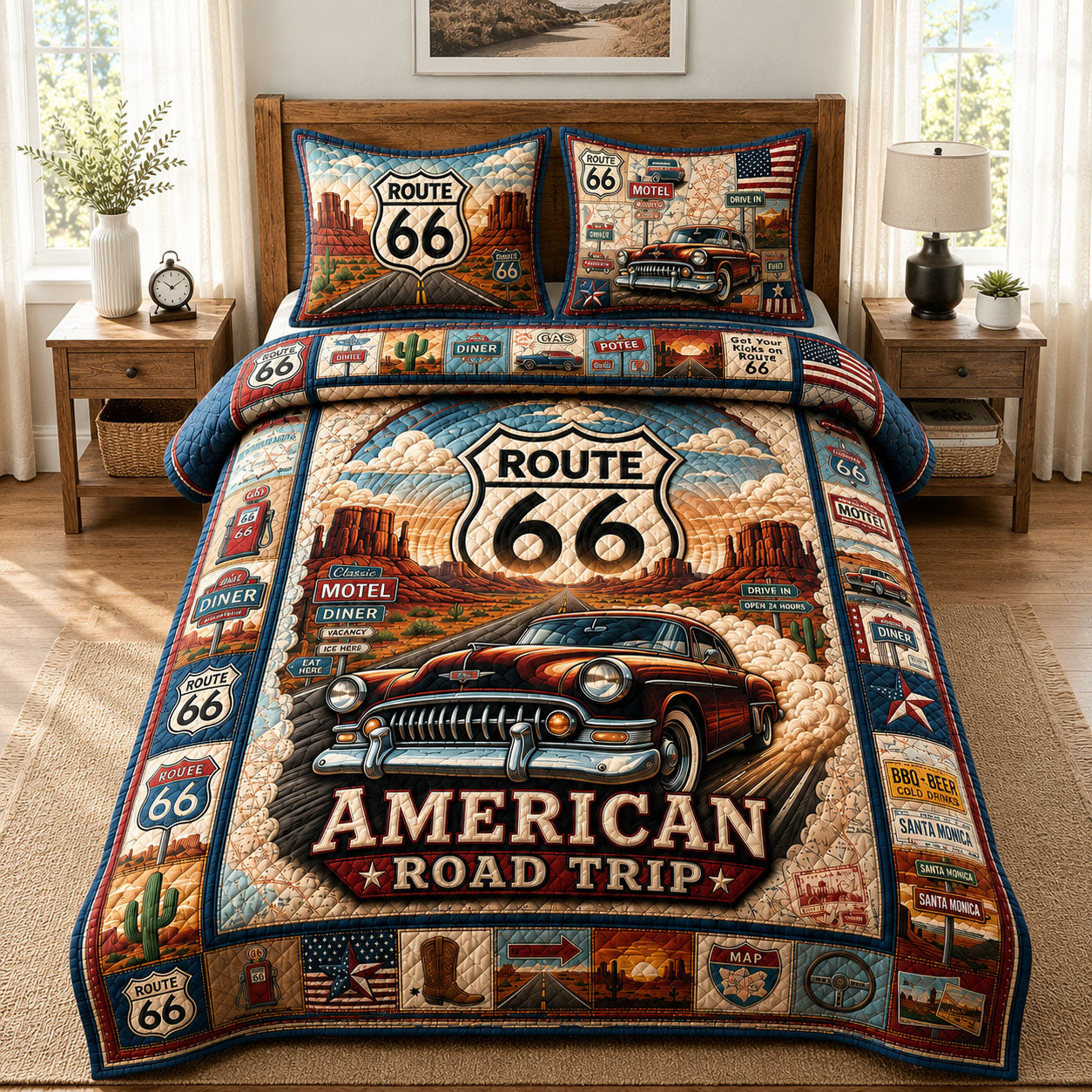 American Road Trip 3-Piece Quilted Bedding Set GFTOPND474