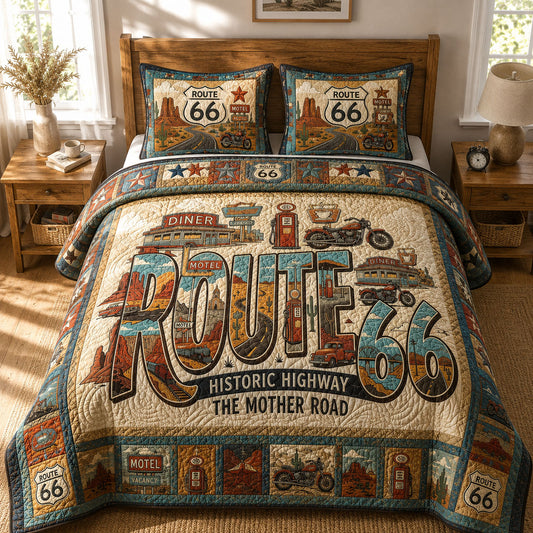 Route 66 Mother Road 3-Piece Quilted Bedding Set GFTOPND476