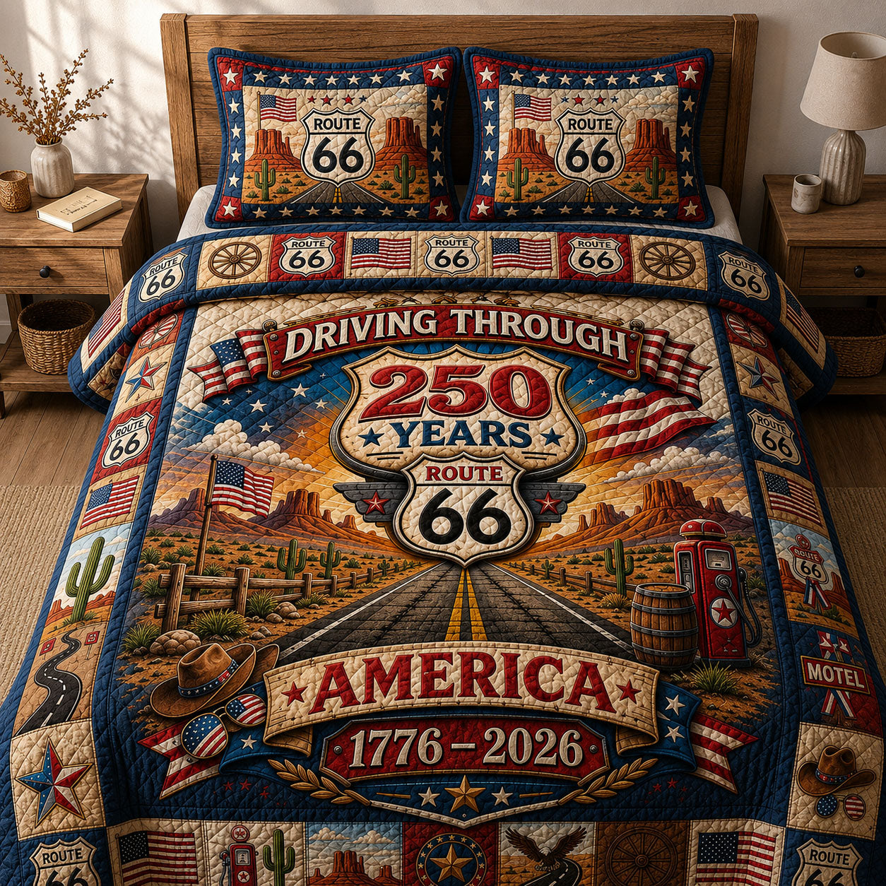 Route 66 America 250 3-Piece Quilted Bedding Set GFTOPND477