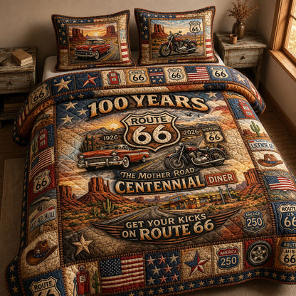 Route 66 Centennial 100 Years 3-Piece Quilted Bedding Set GFTOPND478