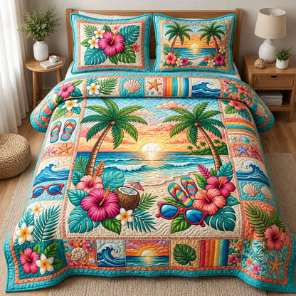 Beach Vacation Aloha 3-Piece Quilted Bedding Set GFTOPND496