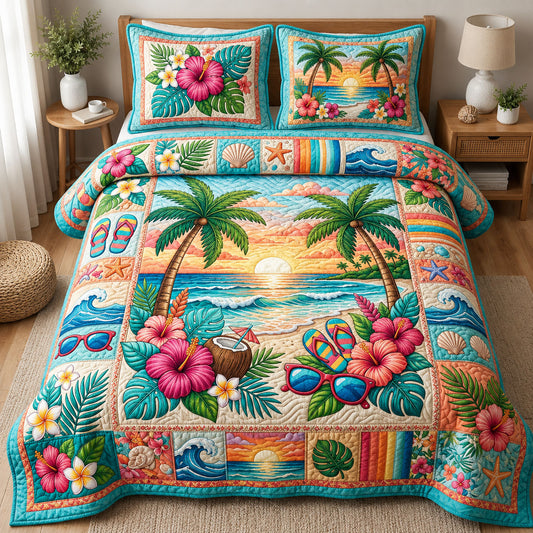 Beach Vacation Aloha 3-Piece Quilted Bedding Set GFTOPND496