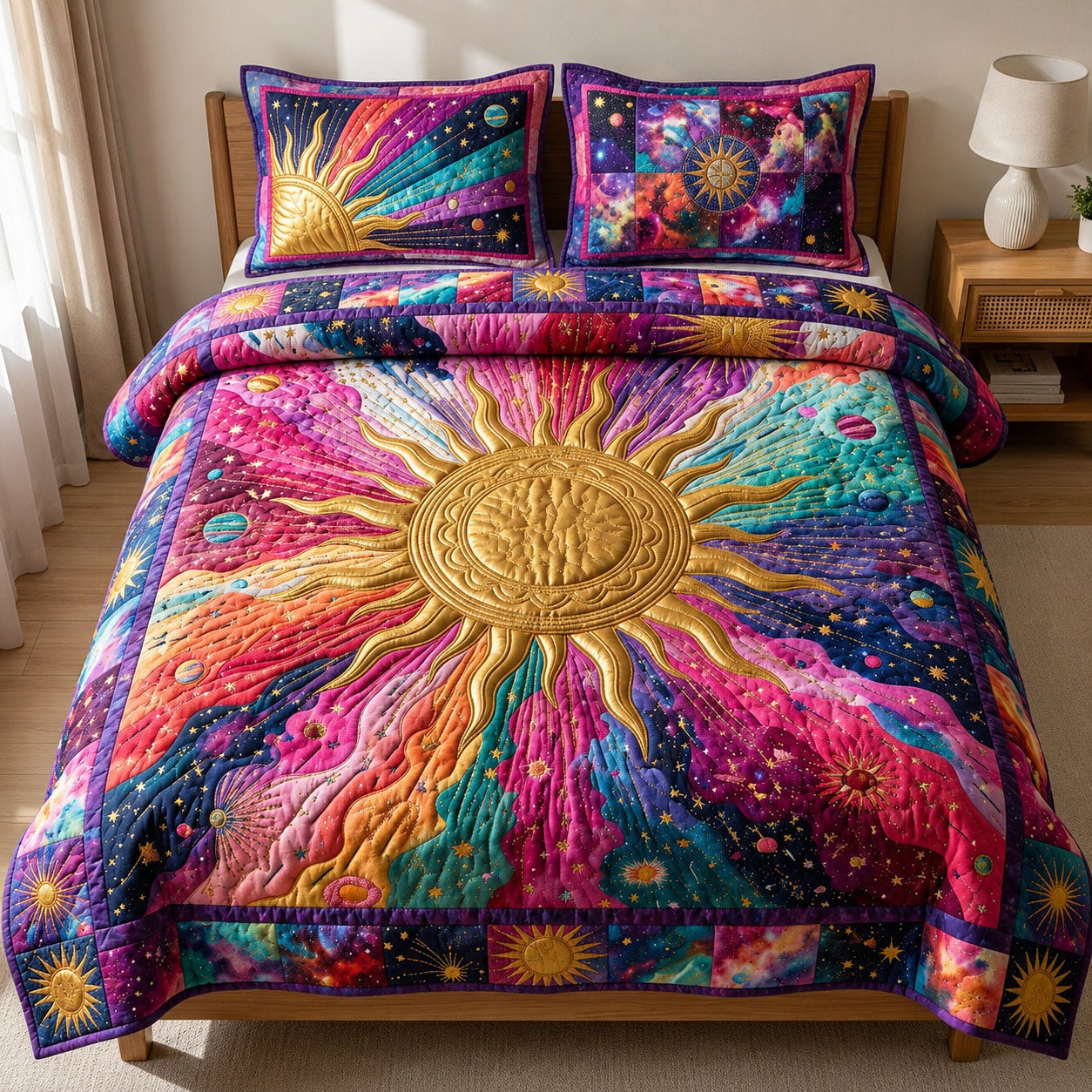 Colorful Sunshine 3-Piece Quilted Bedding Set GFTOPND531