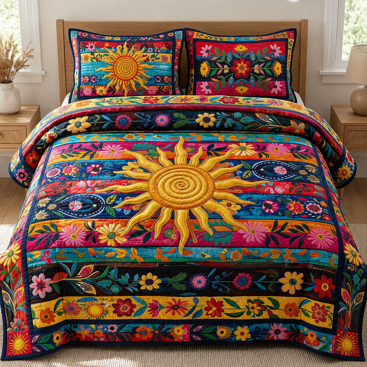 Floral Sunburst 3-Piece Quilted Bedding Set GFTOPND532