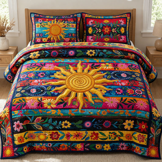 Floral Sunburst 3-Piece Quilted Bedding Set GFTOPND532