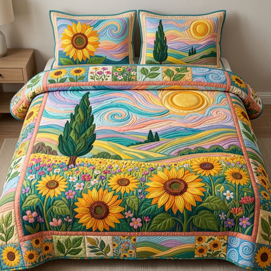 Sunflower Field 3-Piece Quilted Bedding Set GFTOPND534