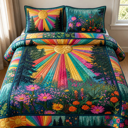 Floral Sunburst 3-Piece Quilted Bedding Set GFTOPND535