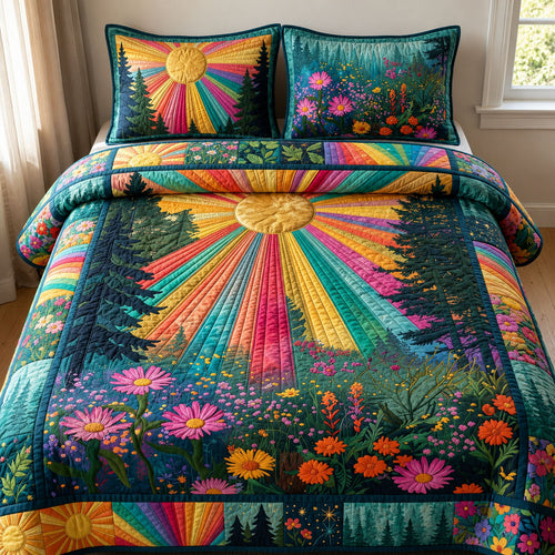 Floral Sunburst 3-Piece Quilted Bedding Set GFTOPND535