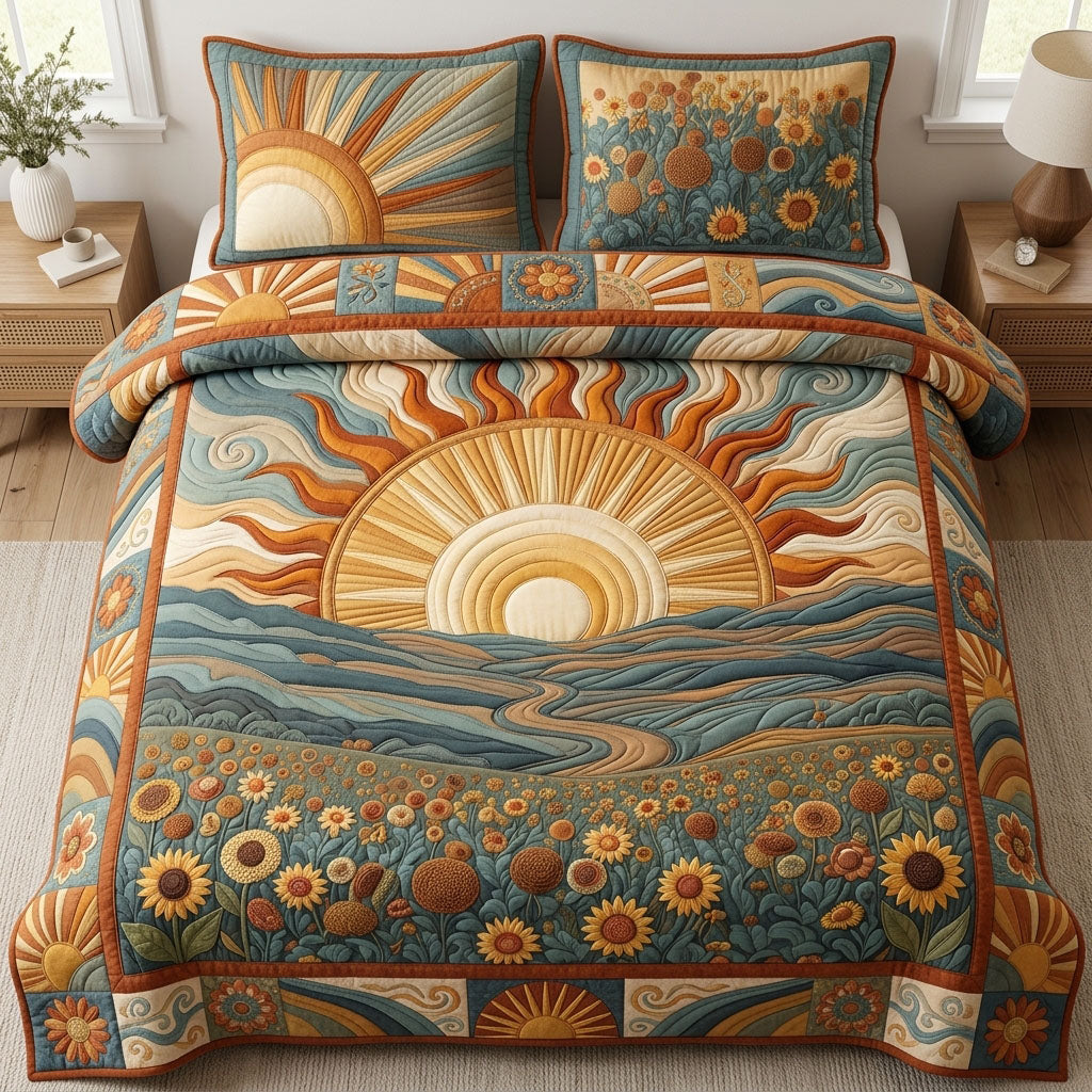 Sunflower Field 3-Piece Quilted Bedding Set GFTOPND538