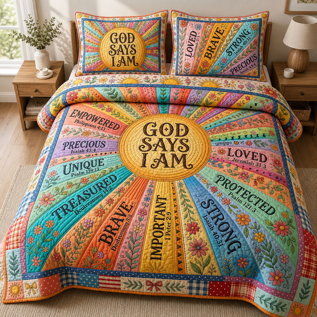 God Says I Am 3-Piece Quilted Bedding Set GFTOPND540