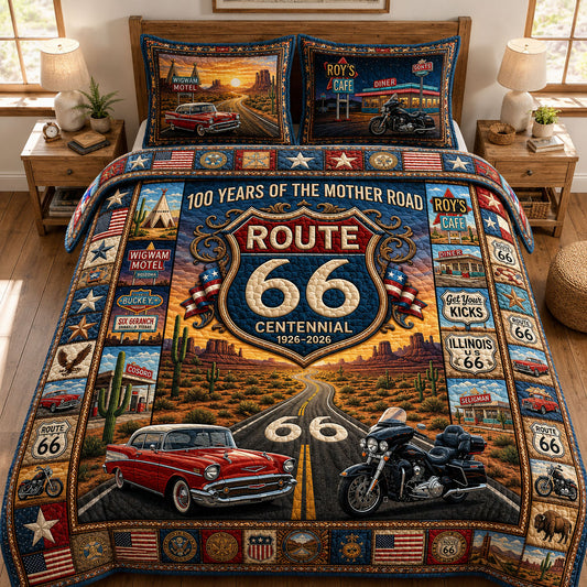 Route 66 Centennial 100 Years 3-Piece Quilted Bedding Set GFTOPND541