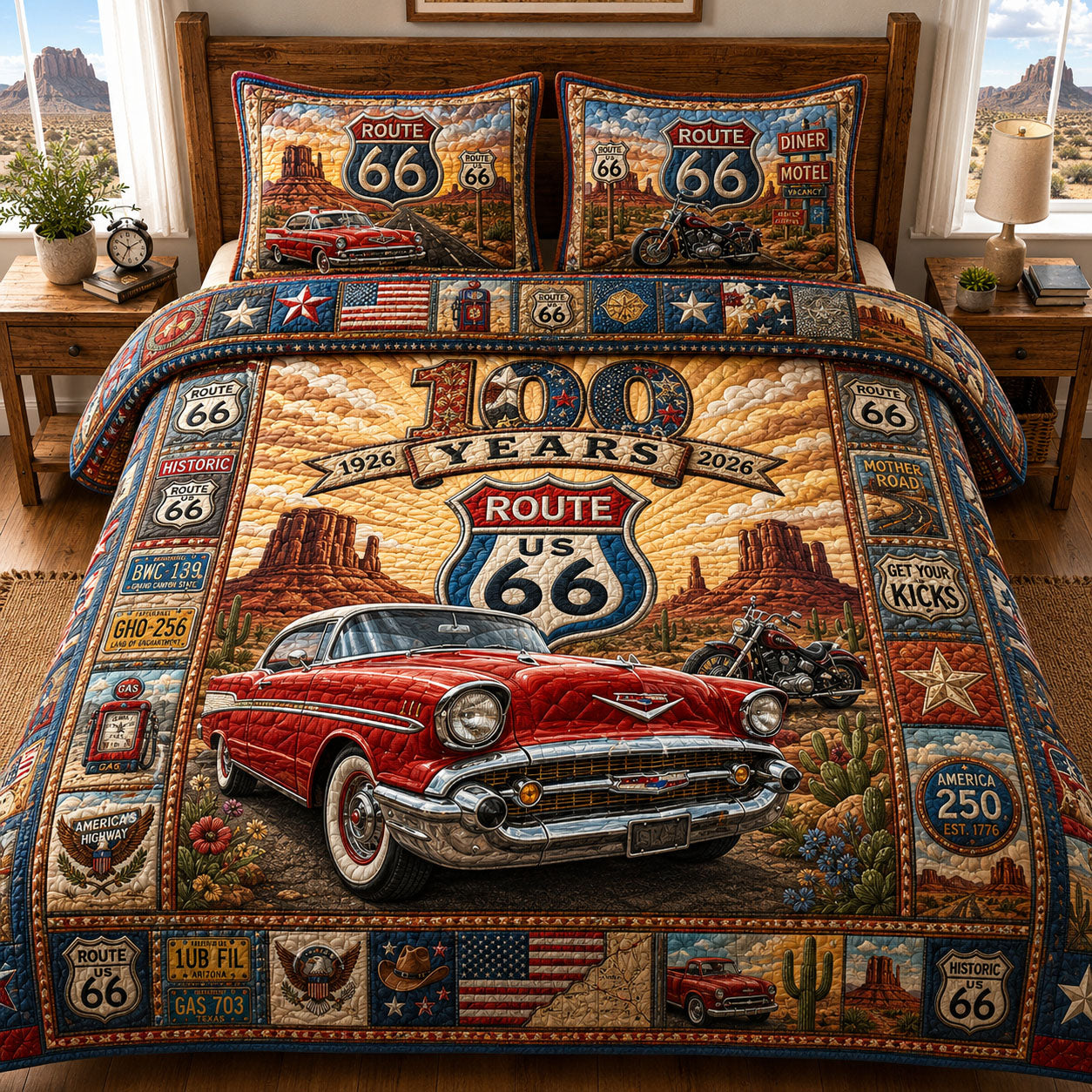 Route 66 100 Years 3-Piece Quilted Bedding Set GFTOPND543