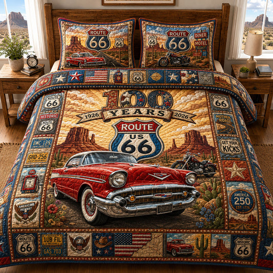 Route 66 100 Years 3-Piece Quilted Bedding Set GFTOPND543