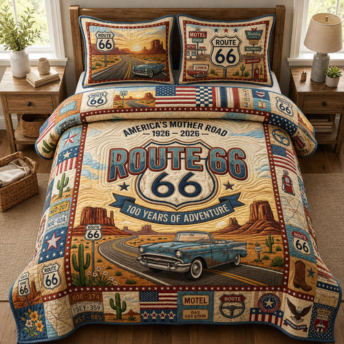 Route 66 Road Trip 3-Piece Quilted Bedding Set GFTOPND546