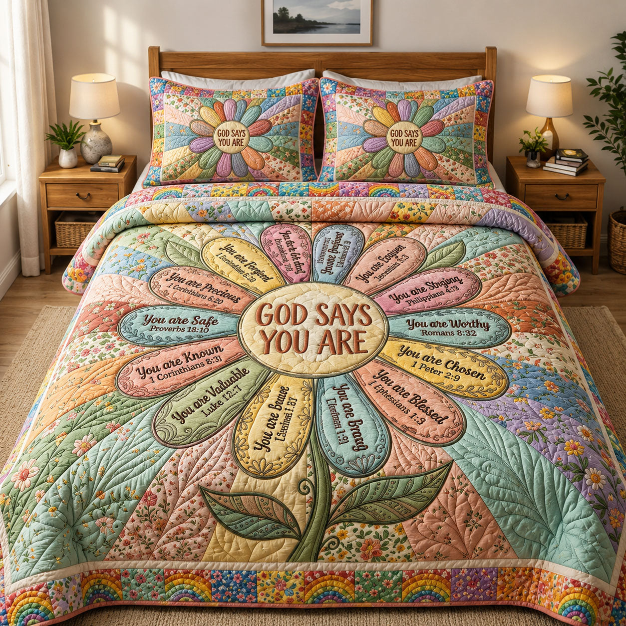 Flower God Says You Are 3-Piece Quilted Bedding Set GFTOPND582