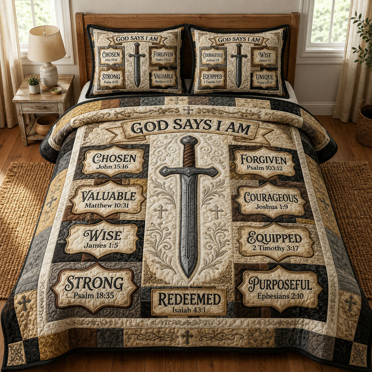 Sword Bible Verses 3-Piece Quilted Bedding Set GFTOPND583