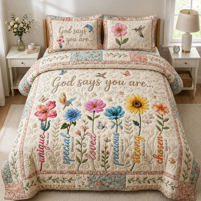 Flower Bible Verses 3-Piece Quilted Bedding Set GFTOPND584