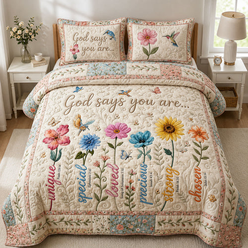 Flower Bible Verses 3-Piece Quilted Bedding Set GFTOPND584