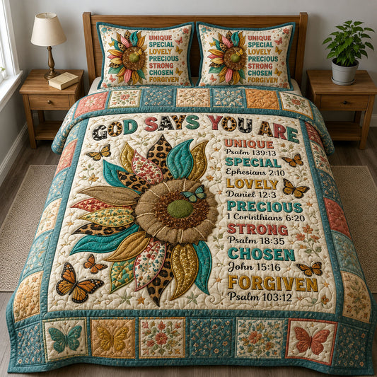 Sunflower God Says You Are 3-Piece Quilted Bedding Set GFTOPND585