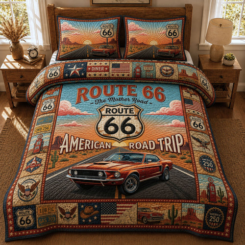 Ford Mustang Route 66 3-Piece Quilted Bedding Set GFTOPND587