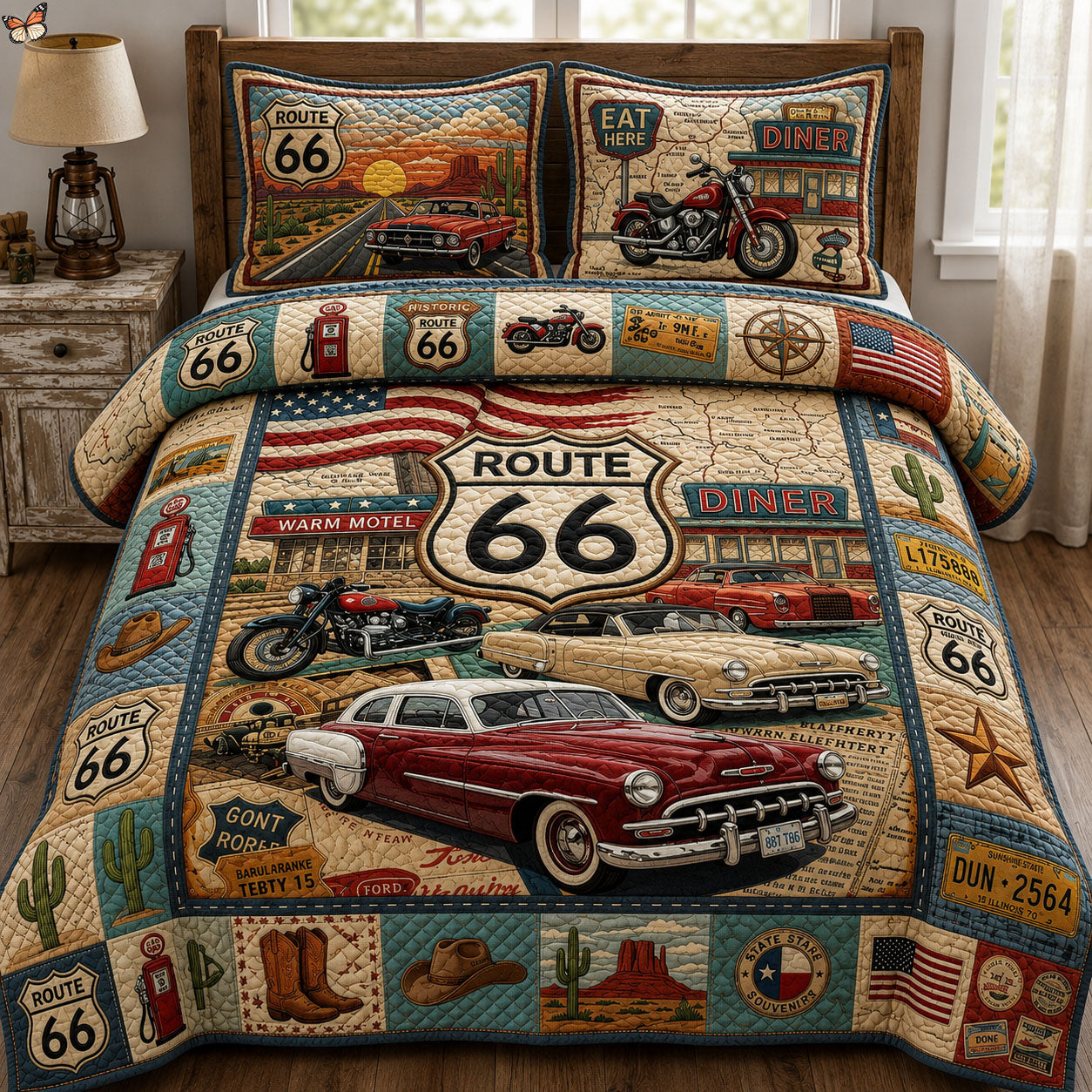 American Road Trip 3-Piece Quilted Bedding Set GFTOPND588