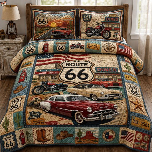 American Road Trip 3-Piece Quilted Bedding Set GFTOPND588