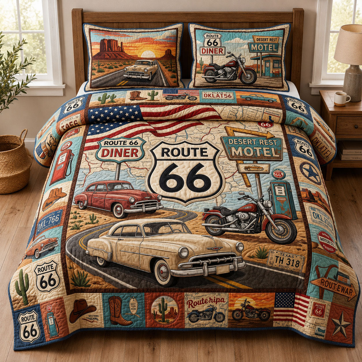 American Road Trip 3-Piece Quilted Bedding Set GFTOPND589