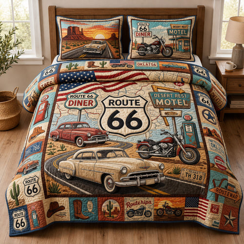 American Road Trip 3-Piece Quilted Bedding Set GFTOPND589
