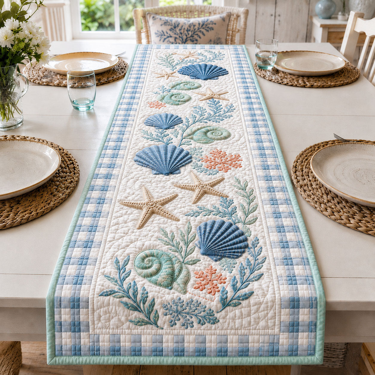 Coastal Seashell Quilted Table Runner GFTOPND59