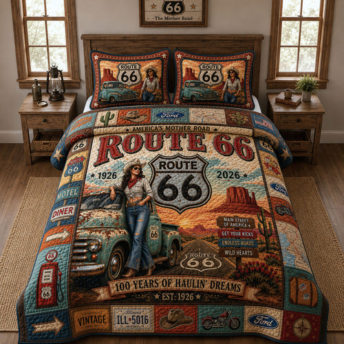 Rustic Western Cowgirl Truck 3-Piece Quilted Bedding Set GFTOPND591