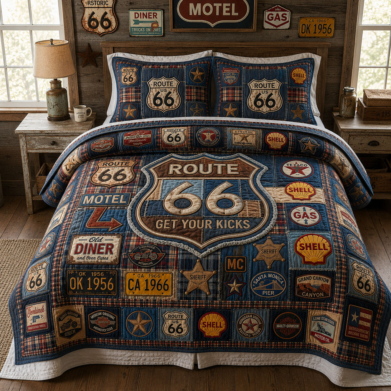 Route 66 Vintage Collection 3-Piece Quilted Bedding Set GFTOPND595