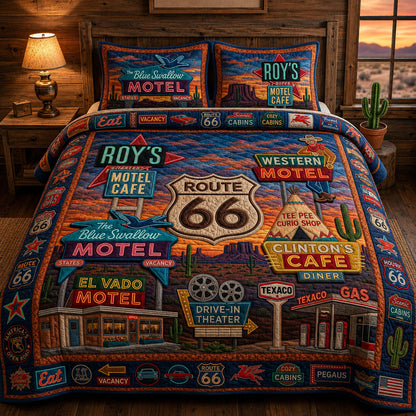 Route 66 Neon Motel District 3-Piece Quilted Bedding Set GFTOPND596