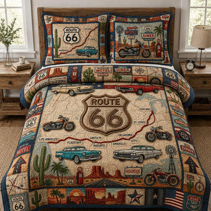 American Road Trip Map 3-Piece Quilted Bedding Set GFTOPND597