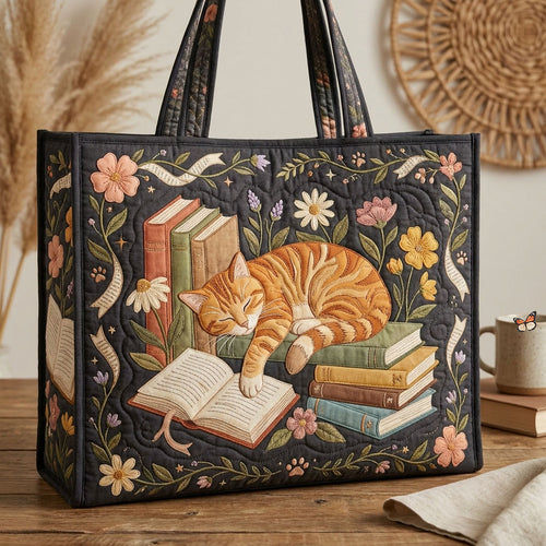 Floral Sleeping Cat Quilted Tote Bag GFTOPND600