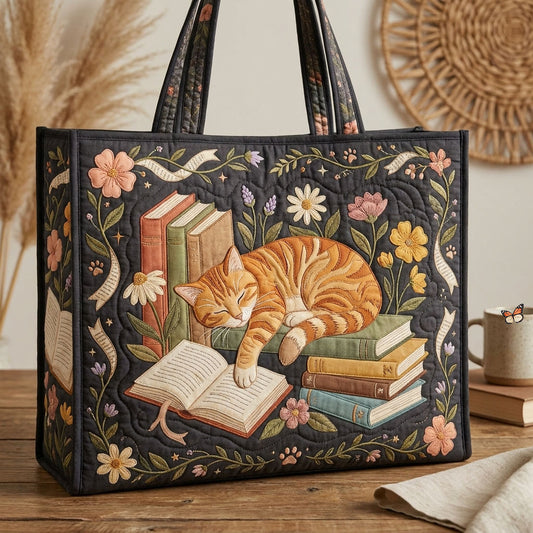 Floral Sleeping Cat Quilted Tote Bag GFTOPND600