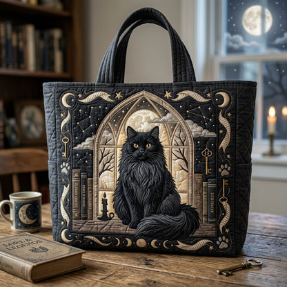 Black Cat Moon Window Quilted Tote Bag GFTOPND602