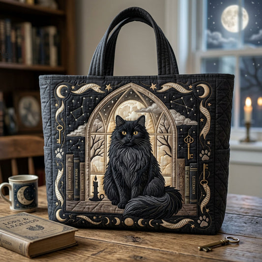 Black Cat Moon Window Quilted Tote Bag GFTOPND602
