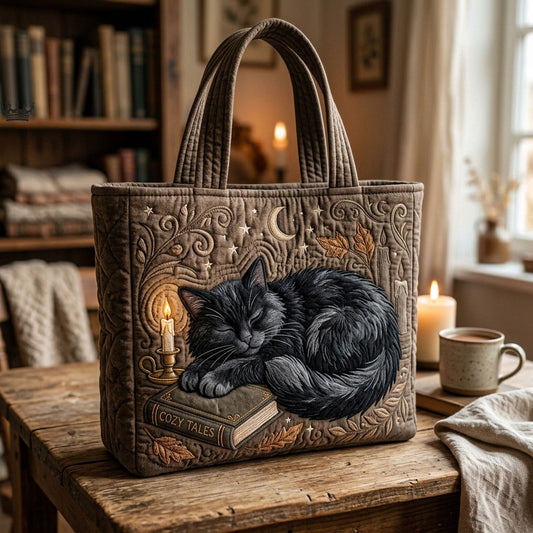 Black Cat Candlelight Quilted Tote Bag GFTOPND603