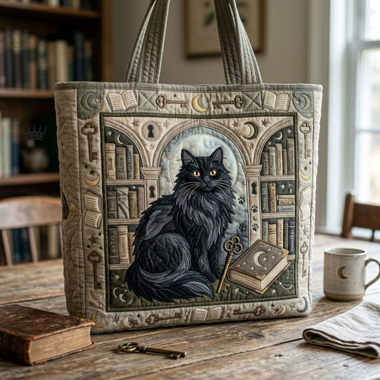 Black Cat Library Guardian Quilted Tote Bag GFTOPND605
