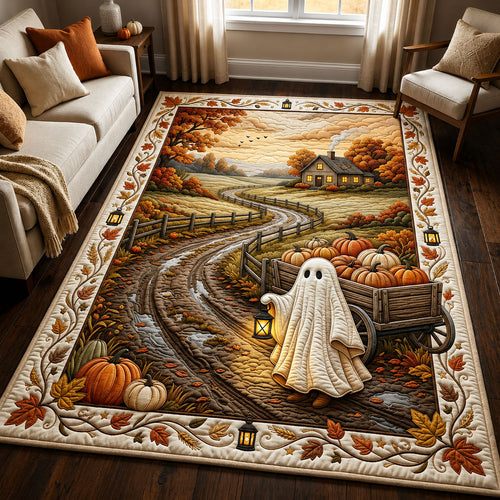 Ghost Pumpkin Wagon Autumn Landscape Area Rug GFTOPND647