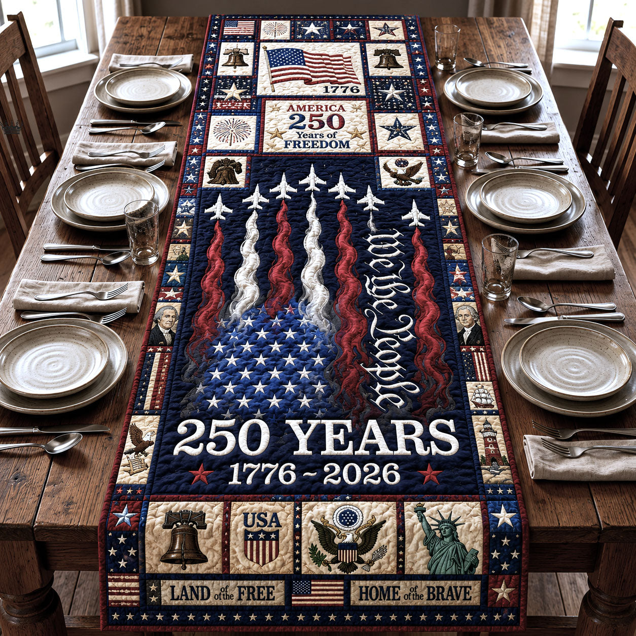 250 Years Patriotic Jets Quilted Table Runner GFTOPND68
