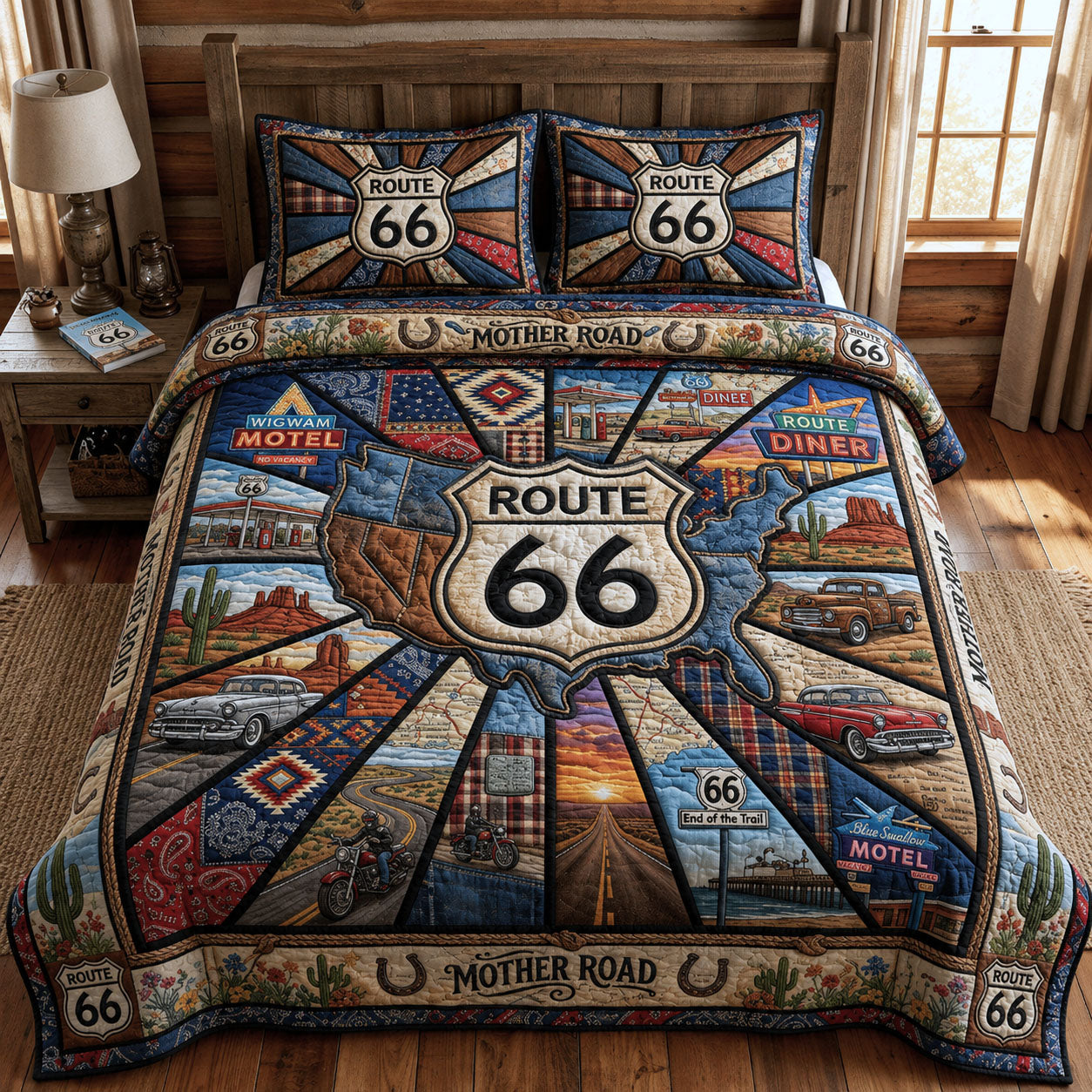 Route 66 The Mother Road 3-Piece Quilted Bedding Set GFTOPND690