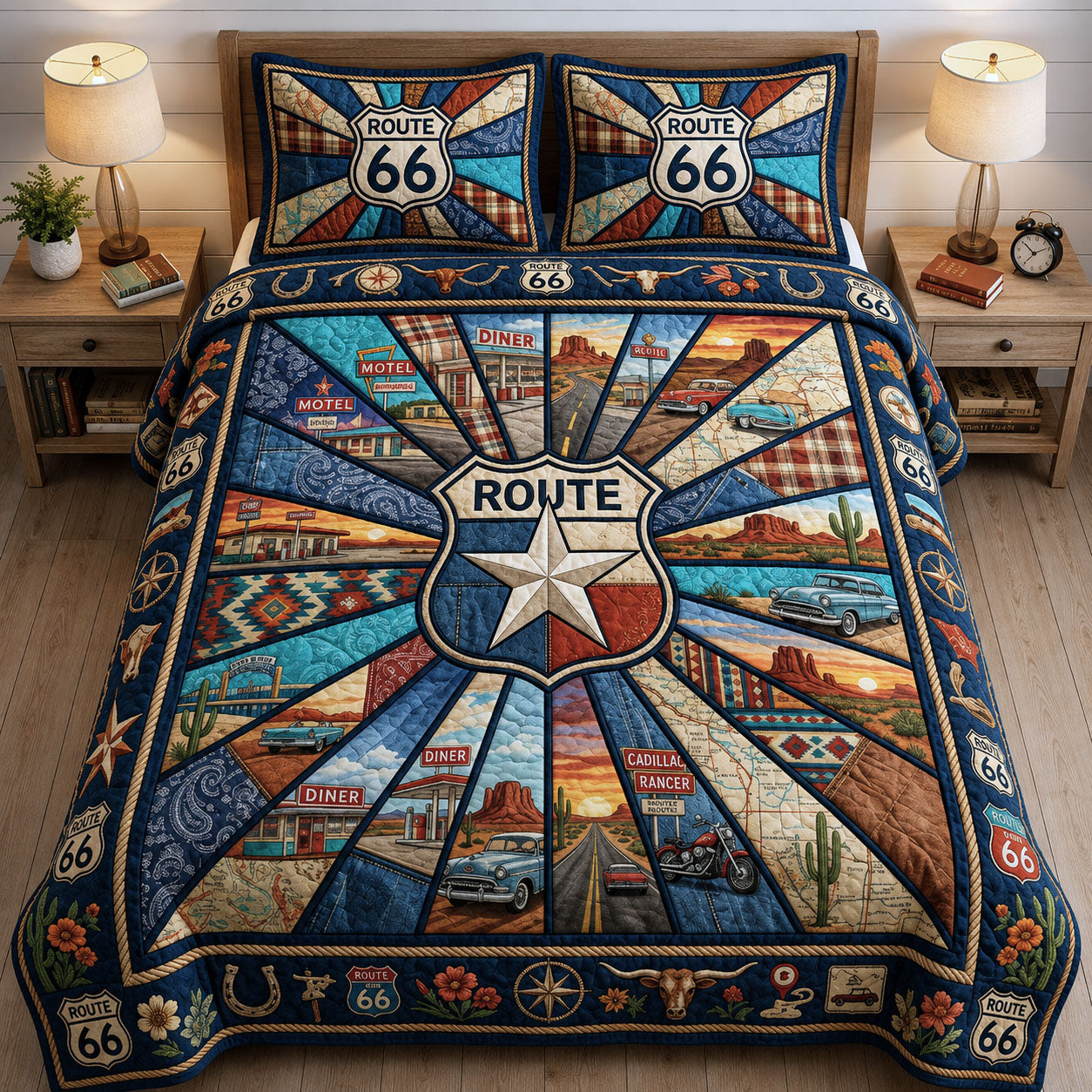 Route 66 Across America 3-Piece Quilted Bedding Set GFTOPND691