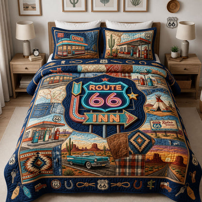 Vintage Neon Motel Sign 3-Piece Quilted Bedding Set GFTOPND694