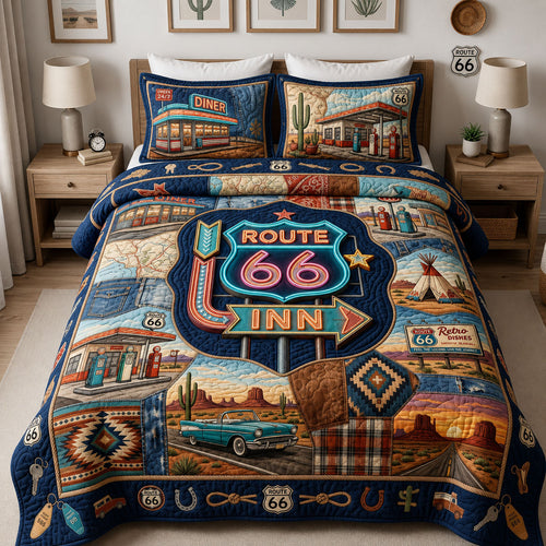 Vintage Neon Motel Sign 3-Piece Quilted Bedding Set GFTOPND694